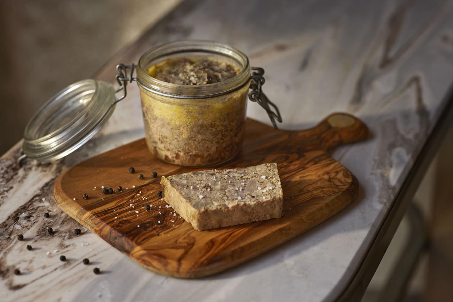 Mallard duck terrine with morel mushrooms and pistachios