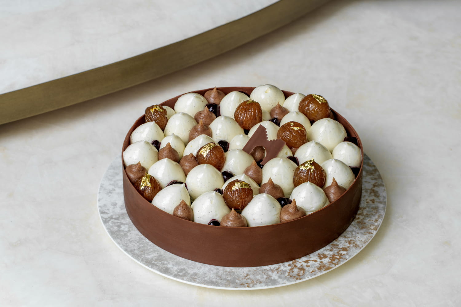 Autumn Signature entremets, Mont-Blanc style with chestnut, vanilla and blackcurrant
